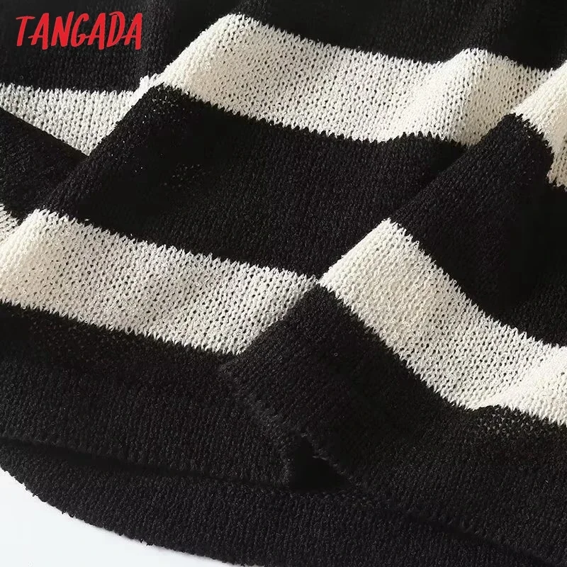 Tangada Women 2024 Fashion Striped Knitted Vest Sweater Sleeveless Female Waistcoat 4C406