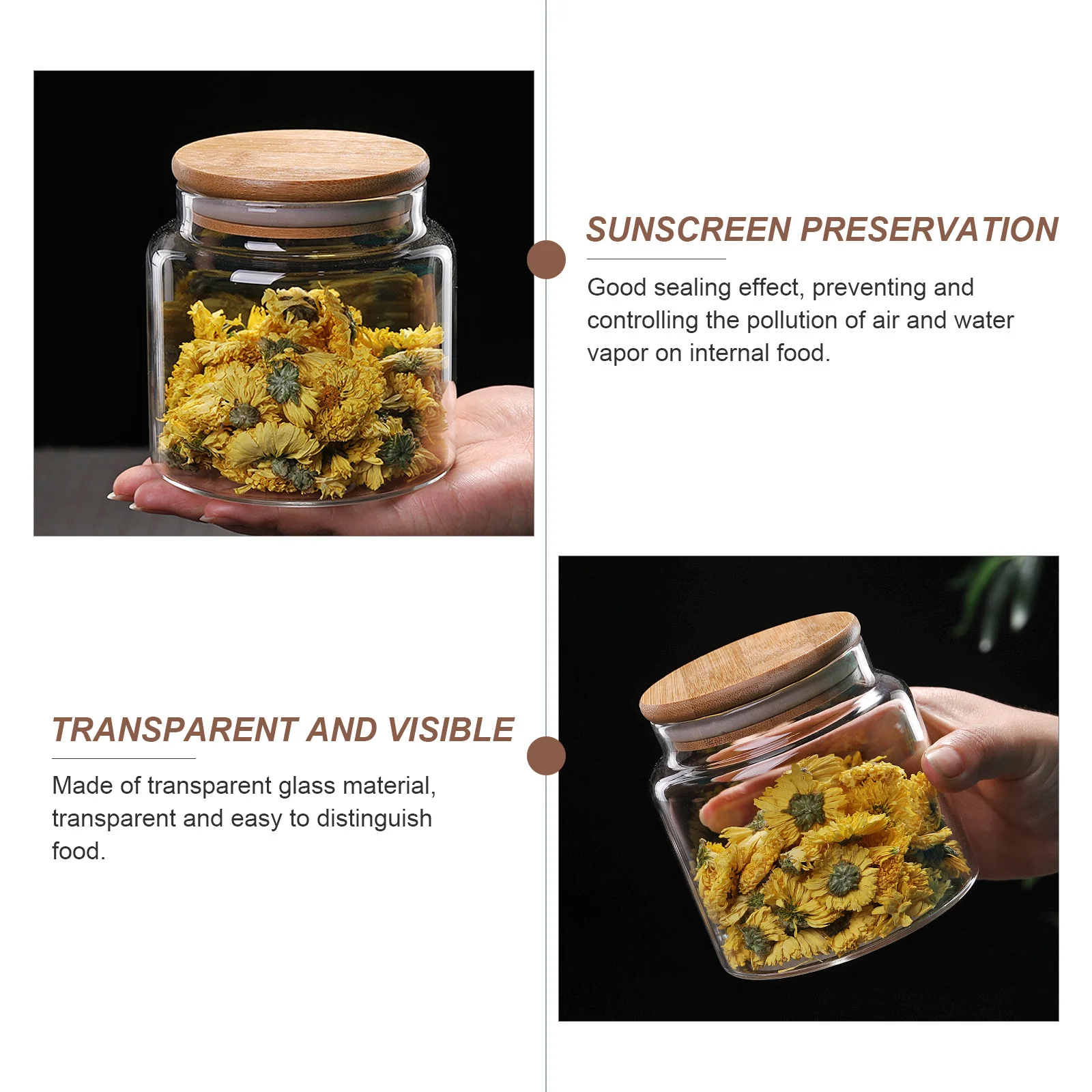 

Glass Storage Jar Bamboo Lid Airtight Canister Kitchen Container for Tea Coffee Nuts Dried Fruits Pantry