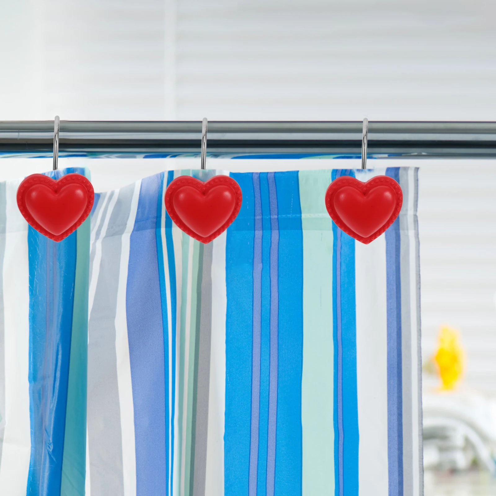 

12 Pcs Heart Shaped Resin Hooks Curtain Rod Bedroom Bathroom Shower Pleat Hooks Metal Rings Easy Clean Sturdy Red