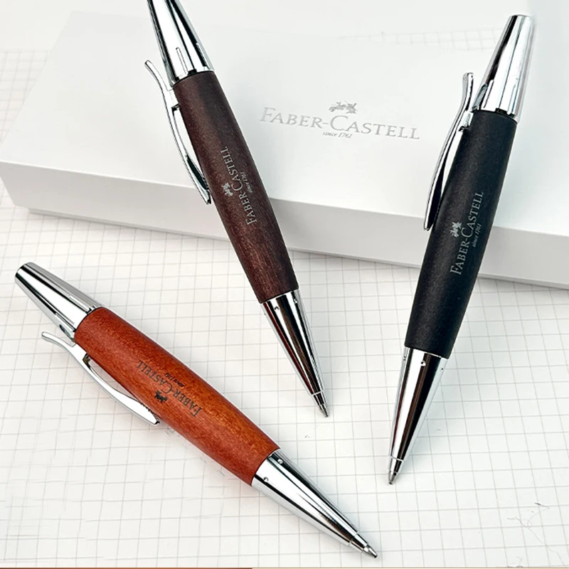 faber-castell-e-motion-pearwood-penna-a-sfera-cromata-07-mm-penna-per-firma-aziendale-premium-in-legno-nero-marrone-scelta-regalo