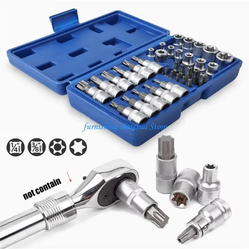 

Y5GD 34Pieces 3/8" Drive Socket and Bit Set Male / Female for DIY and Workshop Tasks