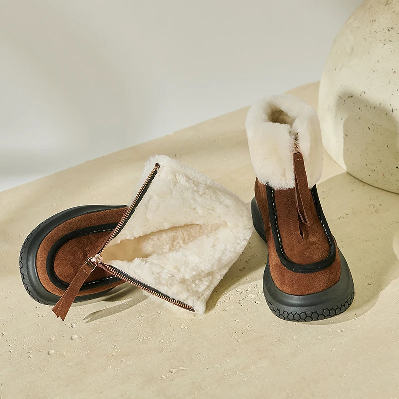 

Handmade Genuine Leather lamb's wool Warm Winter Snow Boots Round Toe Platform Womens Ankle Boots Modern Booties Women's sneaker