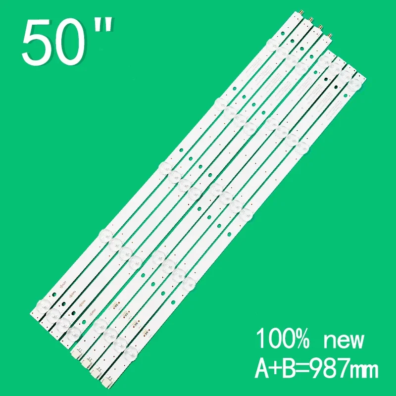 

988mm 10LEDs 6V For 50" LCD TV JS-D-JP50DM-101EC(81112) R72-50D04-024 988-14-1T/3030-300-6.6/4P 94V-0 E125436JF-AL