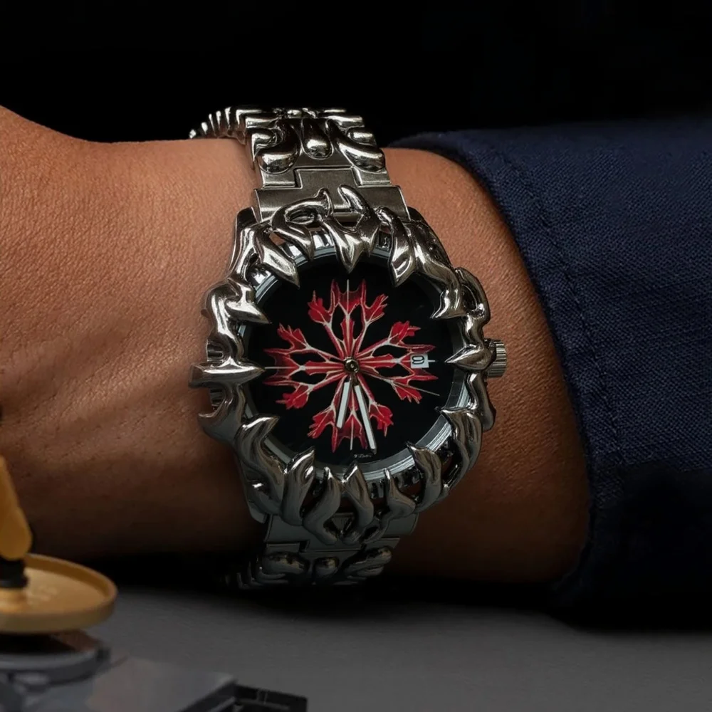 

Мужские часы Devil Claw с полым резным корпусом из кварца, дизайн «красная космическая трещина», уникальные креативные часы Alabaster Industries, мужские часы