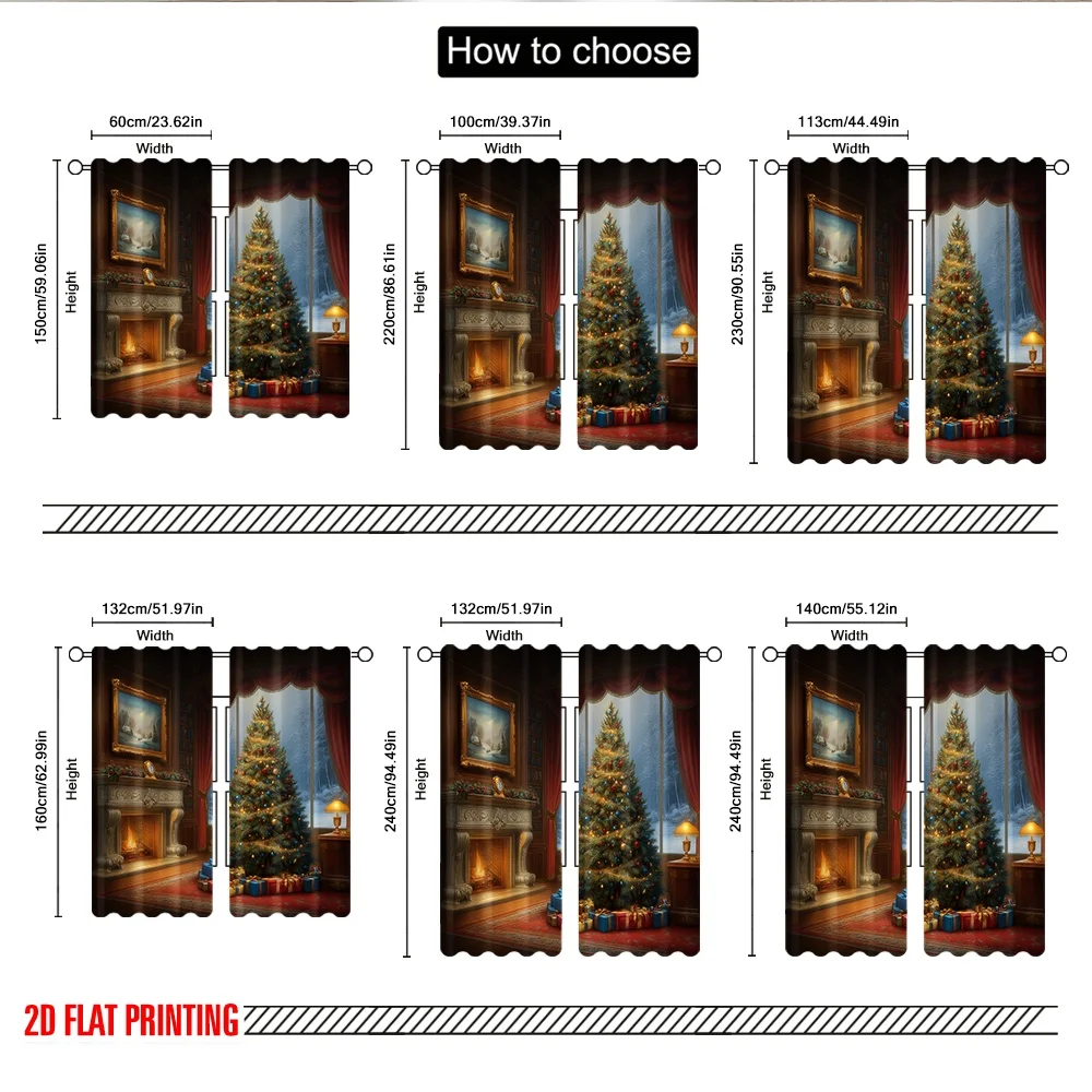 2 قطعة 2D الطباعة المسطحة عيد ميلاد سعيد الستائر مريحة شجرة عيد الميلاد الموقد الرقمية المطبوعة البوليستر الستائر الربيع استخدام ل #3
