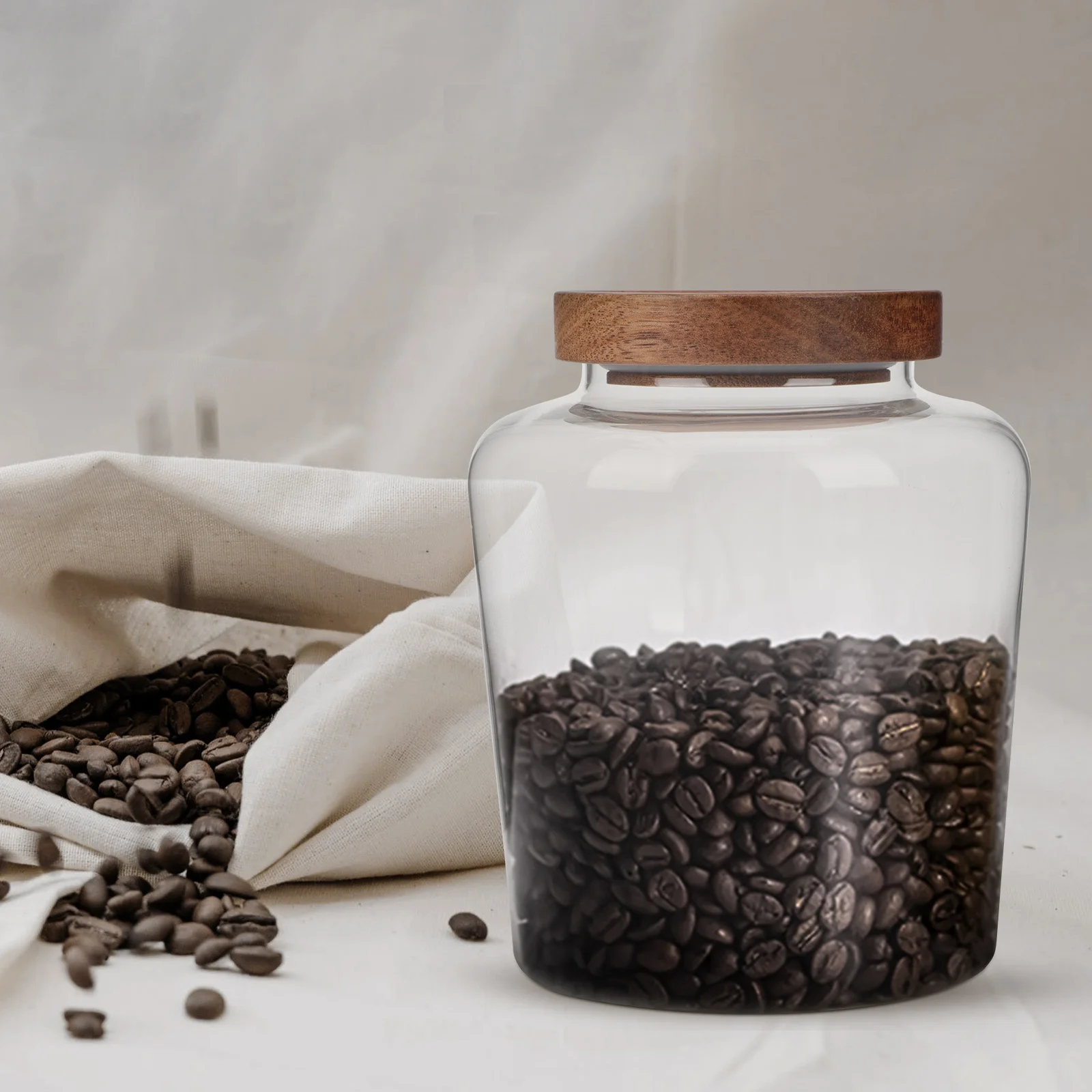 

1pcs Solid Wood Lid Storage Jar Transparent Glass Container For Tea Cereal Dried Food Kitchen Sealed Jar Multi-Function Food