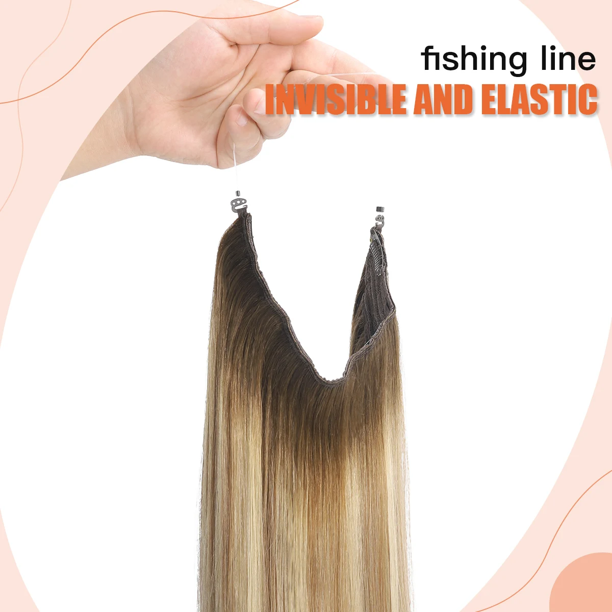 XDhair ekstensi rambut kawat untuk wanita 70g 85g 14 inci Balayage Ombre coklat ke abu-abu coklat dan pirang Halo ekstensi rambut