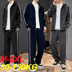 Big Size 8xl 7xl Corduroy Men's Tracksuit Set Black Hoodie Pants 2pcs Suits Autumn Winter Jacket Hooded Oversize Sportswear Man