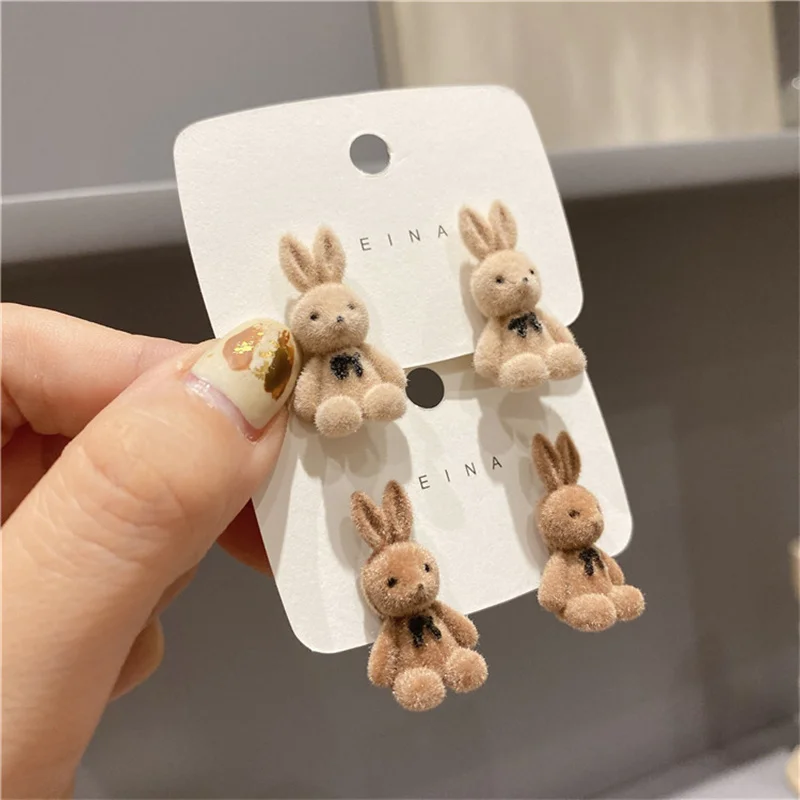 Women's Cute Flocking Plush Rabbit Bear Stud Earrings