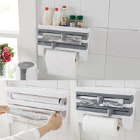 Cling Film Paper Towel Holder Kitchen Cling Film Holder Ergonomic Design High Sharpness Blade ABS Wall Mounted for Apartment