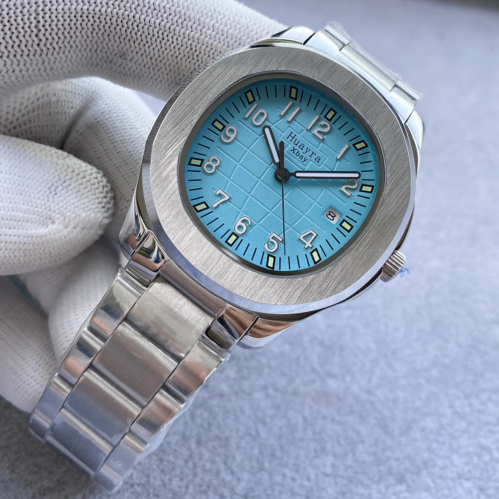 

Luxury sky blue dial 42mm men's watch stainless steel watchband waterproof automatic winding mechanical watch perpetual calendar