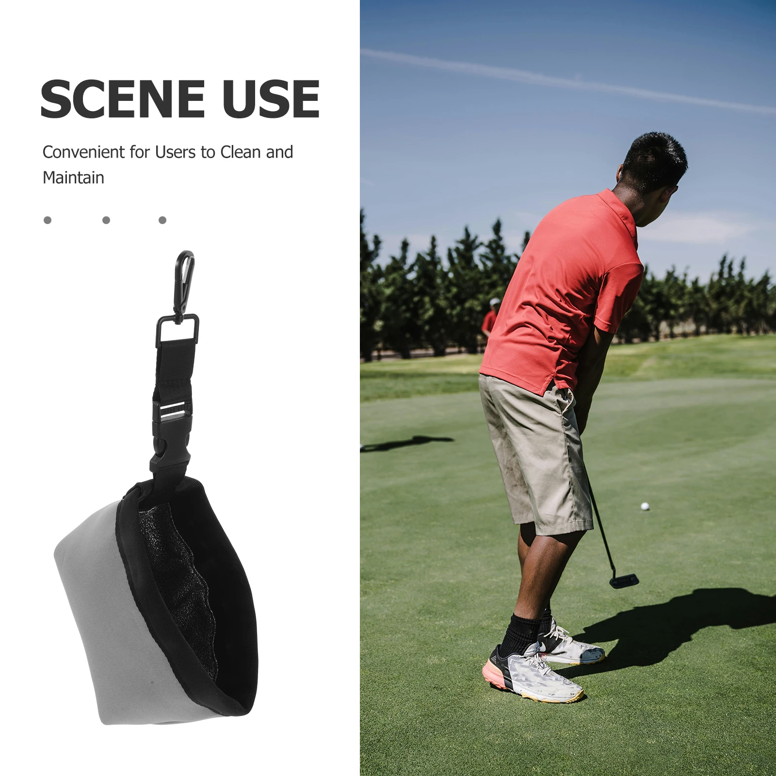 حقيبة جولف قابلة للانفصال، خطاف مشبك للكلاب، حامل كرة للوجبات الخفيفة، حقيبة سفر لتنظيف الوجه في النادي