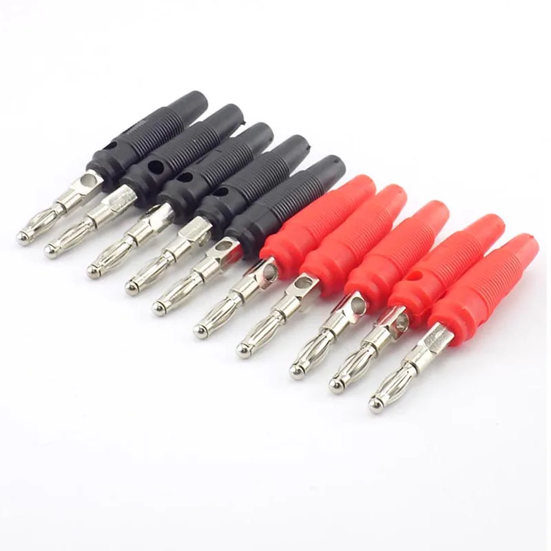 

5 Red and 5 Black 4mm Solderless Side Stackable Banana Plug Connectors For Musical Speaker Video Audio DIY Connector