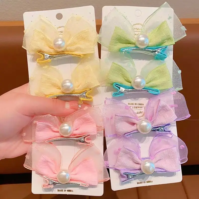 

Mesh Bow Children Hairpins Pearl Hair Clips Princess Girl Headdress Baby No Harm Headwear Kids Barrettes Accessories Photo Props
