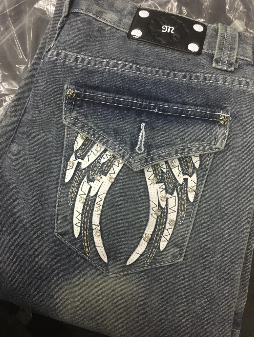 

Y2K Американская вышивка с бриллиантами Мода Ретро Панк Повседневные джинсы с низкой талией Синие джинсы с узором крыльев High Street Тонкие брюки