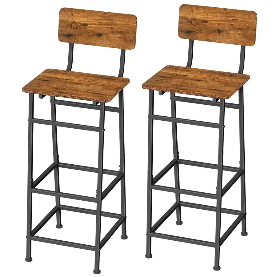

Industrial Bar Stools Set of 2, Bar Height Stools with Backrest amp Footrest, Sturdy Metal Frame amp Wood Seat, Kitchen Island B