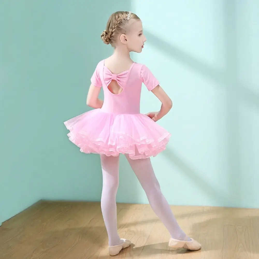 ชุดบัลเลต์เด็กแขนยาวผ้าฝ้ายประดับโบว์ ชุดแสดง ชุดปาร์ตี้ ชุดเต้นฟูฟ่องสำหรับเด็ก
