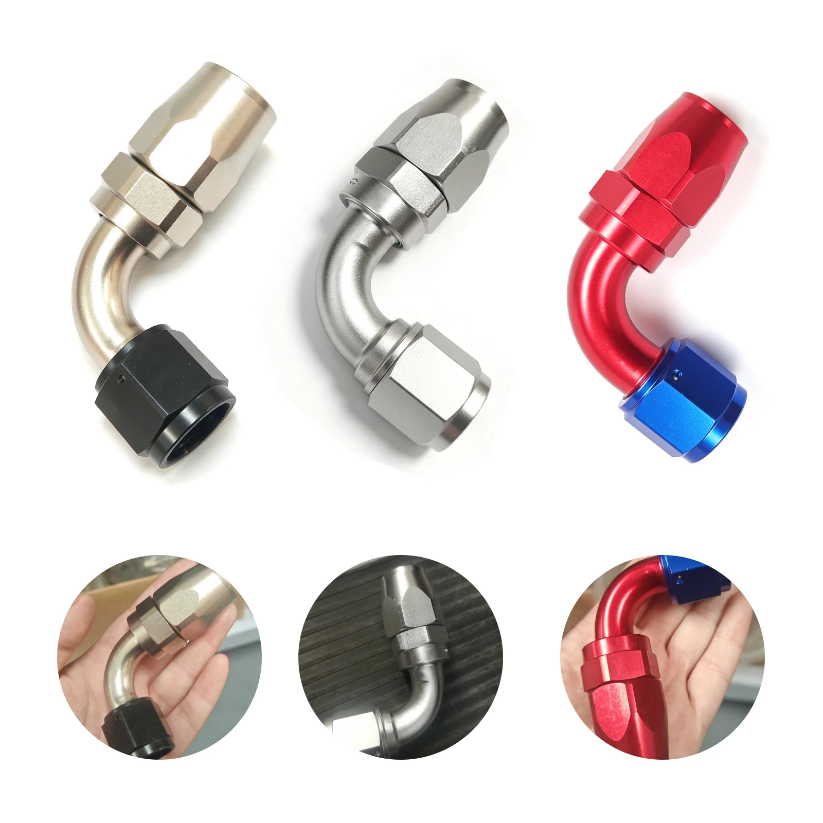 Costom Color AN10 90Deg Swivel Hose End Fittings Universal Aluminum for CPE Braided Hose Black/Red/Silver