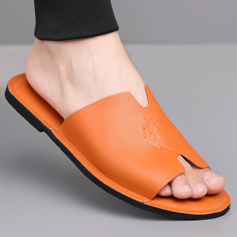 Men Sandals PU Flat Bottom Comfortable Breathable Trendy Beach Sandals Size 38-48