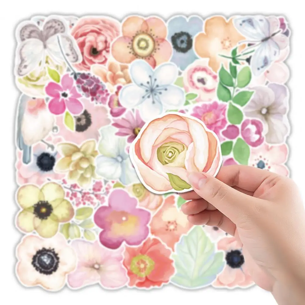 Reusable Stickers Floral Scrapbooking Stickers Set 50pcs Waterproof Reusable Decoration Sticker for Book Cup for Scrapbooking