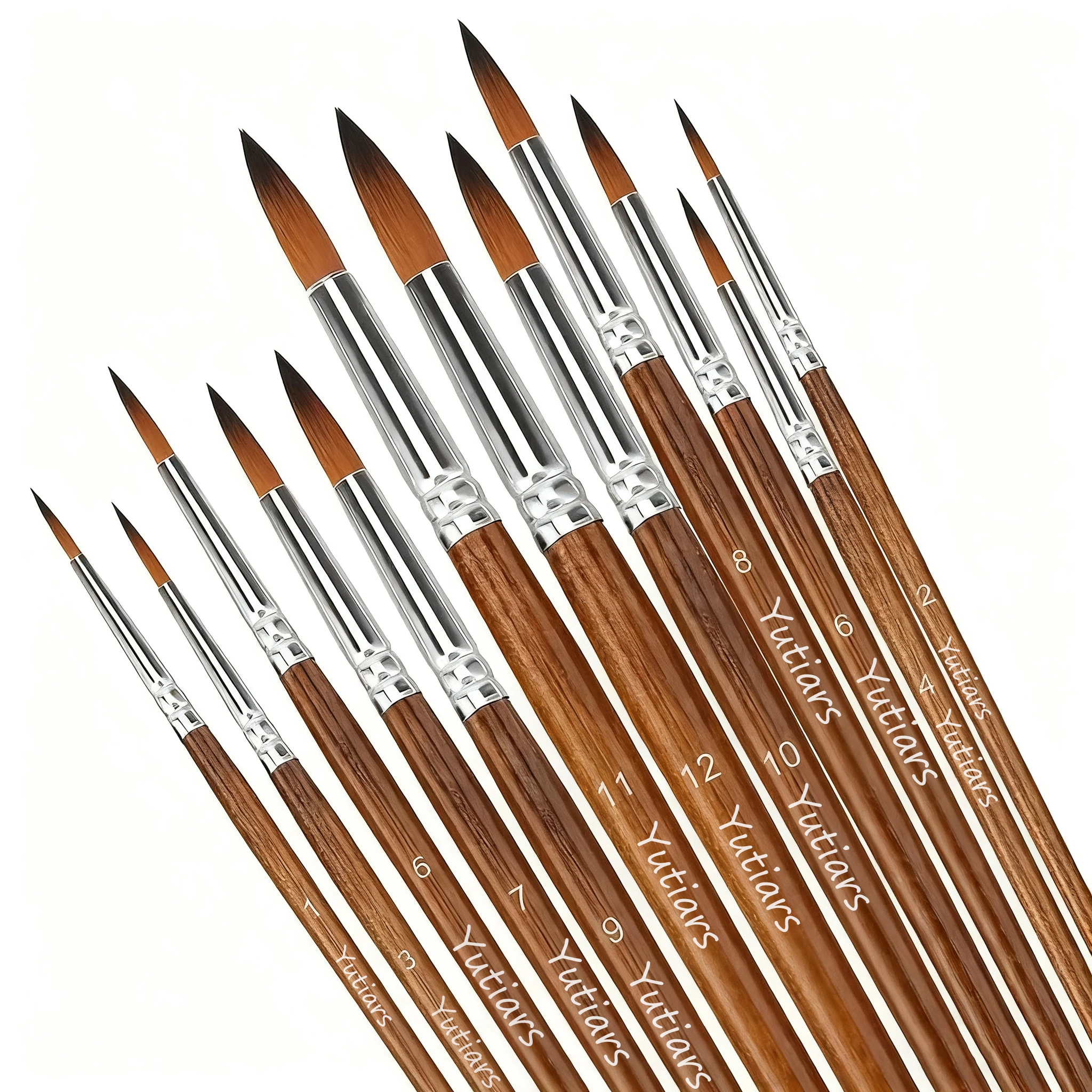 12Pcs Artist Paint Brush Set - Versatile Pointed & Round Tips for Watercolor, Acrylics, Ink, Gouache, Oil, Tempera