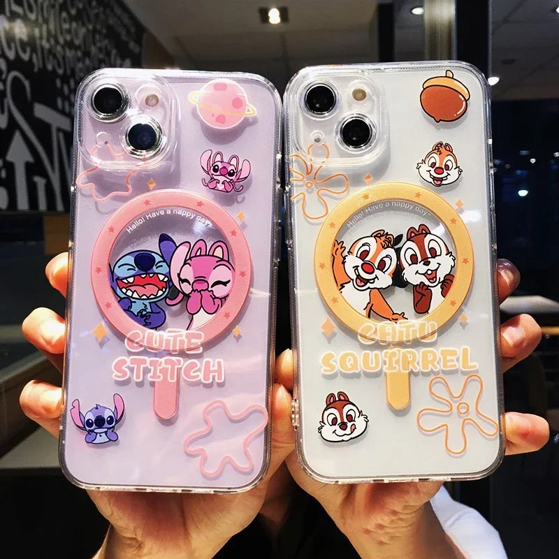 Phone Case For Samsung Galaxy S24 S23 S22 Ultra S21 S20 Plus FE Note 20 10 Disney Stitch Chip Dale Clear Magsafe Magnetic Cover