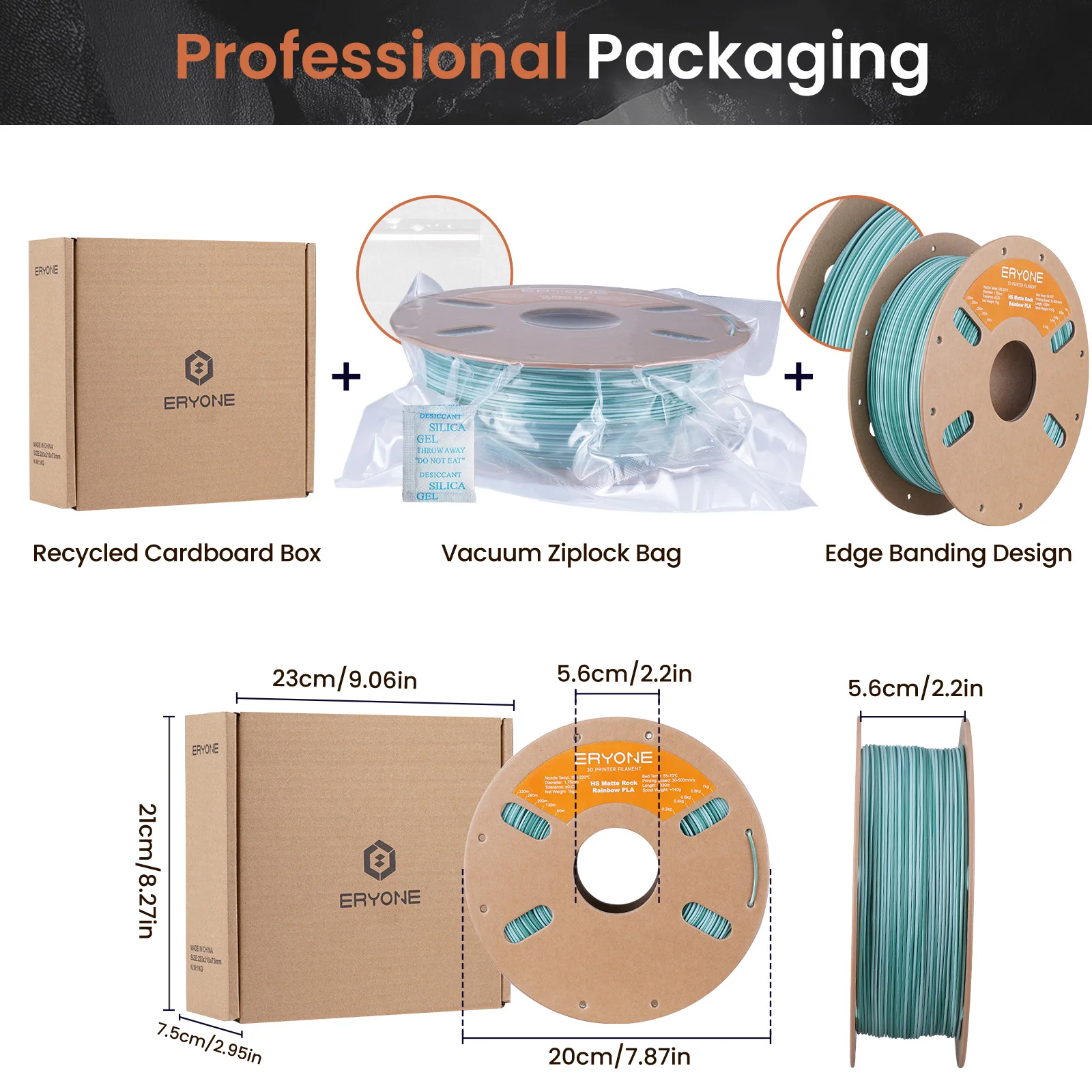 ERYONE Matte Rock Rainbow Filament PLA do Drukarek 3D, Matowy Wielokolorowy Filament PLA (2.2LBS) Szpula, Szybkie Drukowanie Twist Rainbow — zdjęcie produktu 6