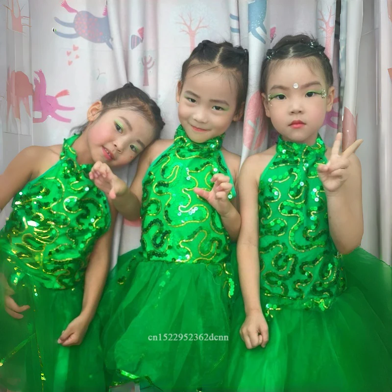 Robe de Ballet verte pour filles, Costumes de danse Jazz pour filles, robe de danse, Costume de spectacle, vêtements de danse sur scène