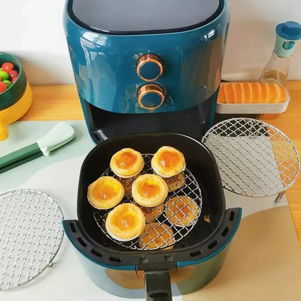 Durable Round Air Fryer Rack Stainless Steel Stackable Grid Grill with Foot Cooling Rack Home Kitchen Oven Steamer Cooker