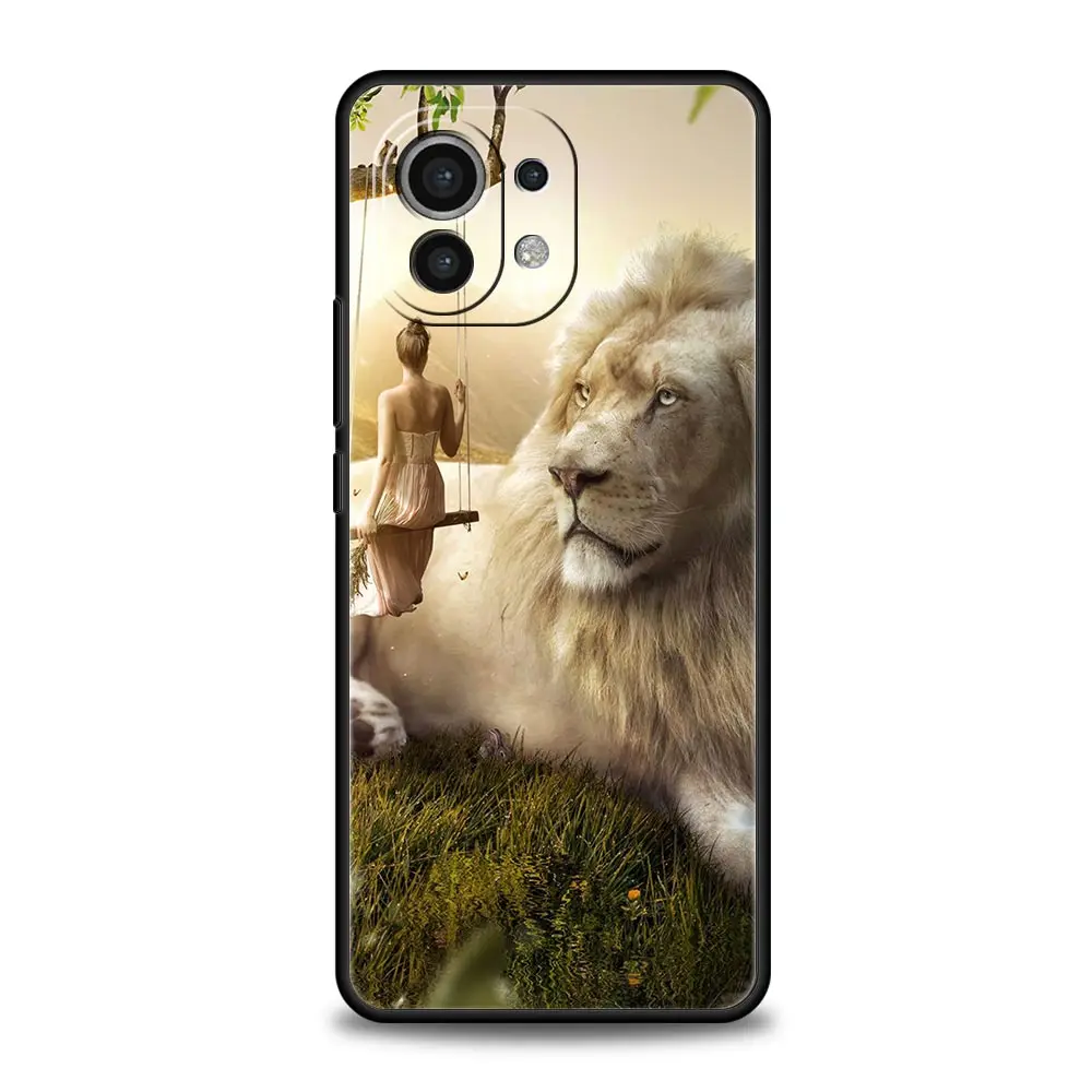 Animal Tiger Lion Phone Case For Xiaomi 12 10T 10 Lite 11 Ultra 11T 9T Mi Poco M4 M3 X4 X3 Pro F4 F3 GT 5G Black Cover Silicone