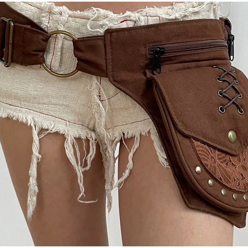 Multifunktionale Hüfttasche, Unisex-Handytasche mit Metallnieten und verstellbarem Gürtel, Beintasche, Outdoor-Hüfttasche für Damen, Edgy Purse – Detail 13