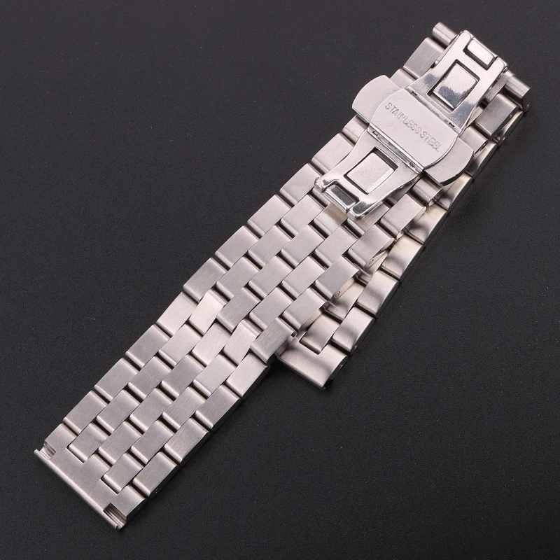 Watchband Bracelet Solid Stainless Steel 20mm 22mm 24mm 26mm Watch Band Women Men Silver Brushed Metal Strap Deployment Clasp