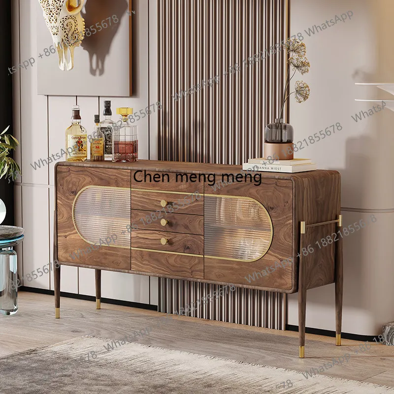 

Solid wood entrance cabinet Modern simple Italian sensor light Living room cabinet Storage side cabinet