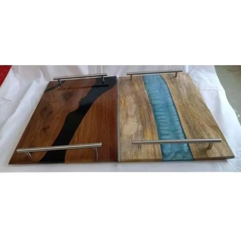 

Set of two bamboo trays with handles tabletop coffee countertop breakfast tray tabletop tray for coffee tea fruit