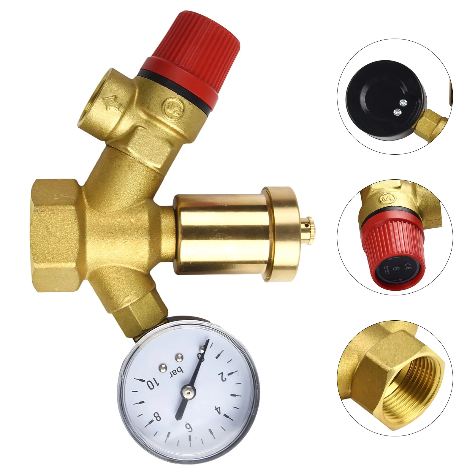 Pressure Relief Safety Group Valve 3 Bar with Manometer 0 10 Bar Display and 1 Inch Threaded Connection for Boilers up to 50kW