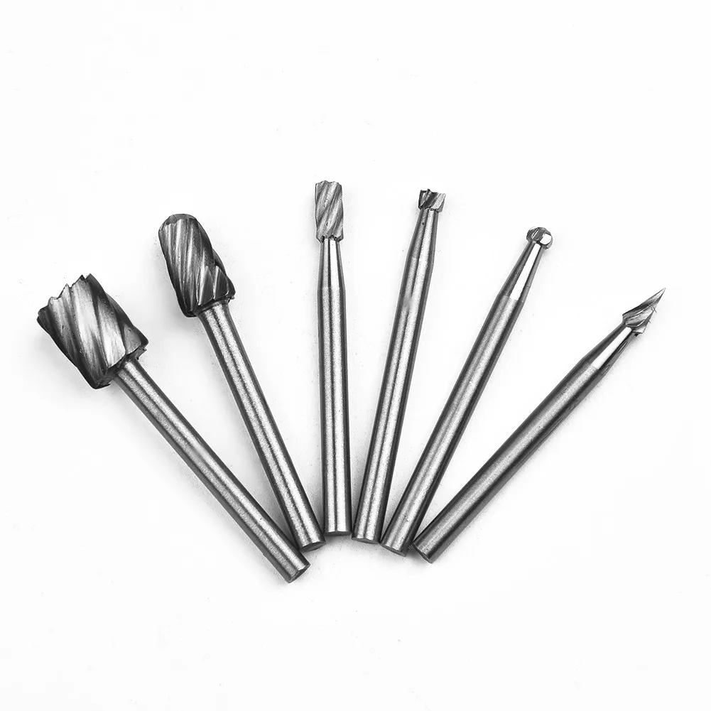 6pcs/Set HSS Routing Router Drill Bits Set Dremel Carbide Rotary Burrs Tool Kit For Metal  Marble Metal Material Milling Tools