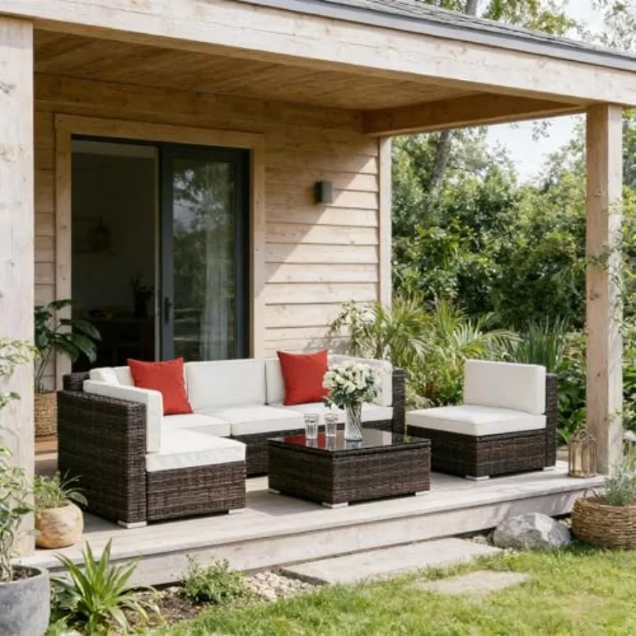 

6-Piece Outdoor Sectional Sofa Set, PE Rattan Patio Furniture with Cushions, Coffee Table and Ottoman for Deck, Poolside