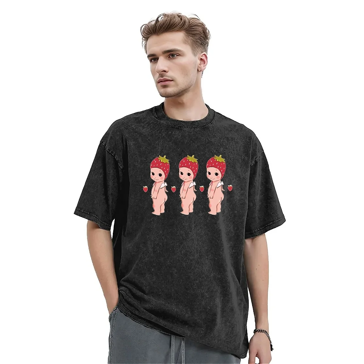 three strawberry cherubs T-Shirt Beach sonny angel Streetwear T Shirts 2024 Loose Trending Tee Shirt For Man Short Sleeve Tees