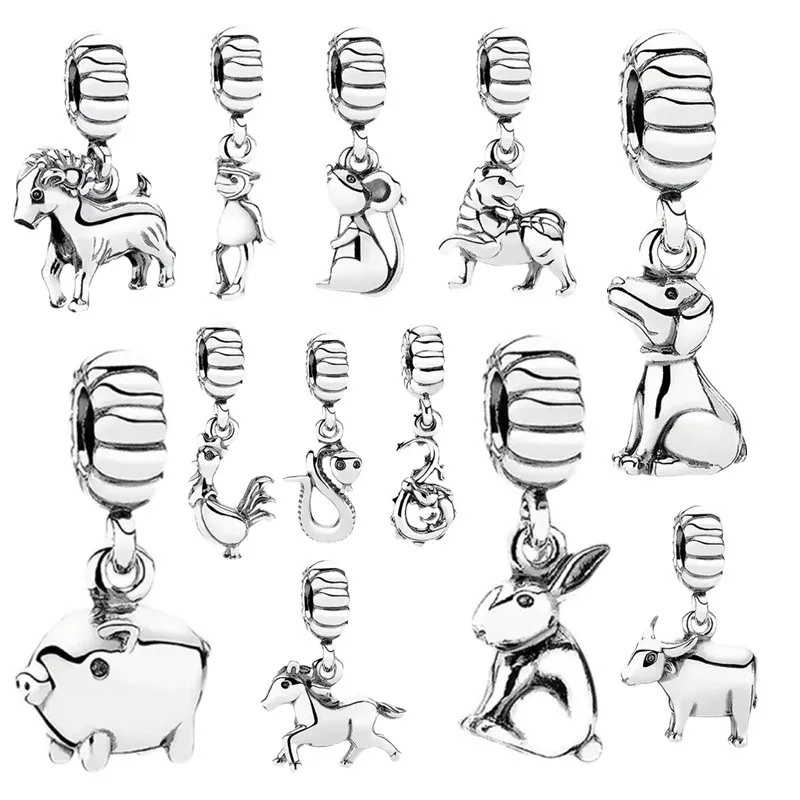 The Twelve Chinese Zodiac Charms Beads Fit Original 925 Sterling Silver Bracelet Bangle DIY Jewelry Accessory Women Gift