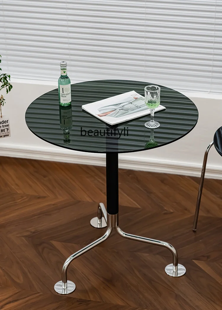 Light Luxury Glass round Table Modern Dining Table Simple Living Room Occasional Table Balcony Negotiation Table