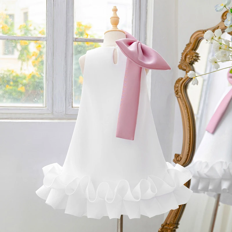 

Белое детское платье для церемоний, платье подружки невесты для девочек, свадебное, вечернее, элегантное платье принцессы, праздничное платье для девочек на крестины