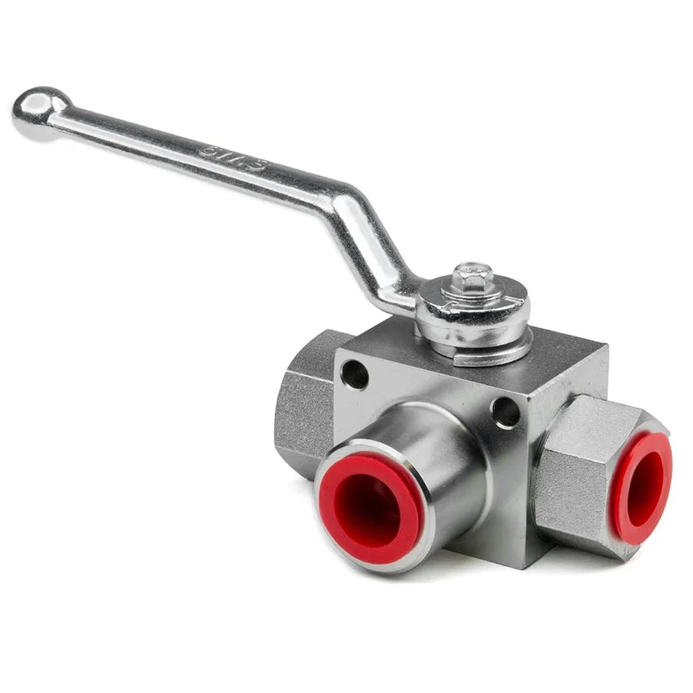 1pc Hydraulic Ball Valve 3Way High Pressure Ball Valve Shut Off Valve NPT1/2 5800-7250PSI Fixed Stop Ball Valve