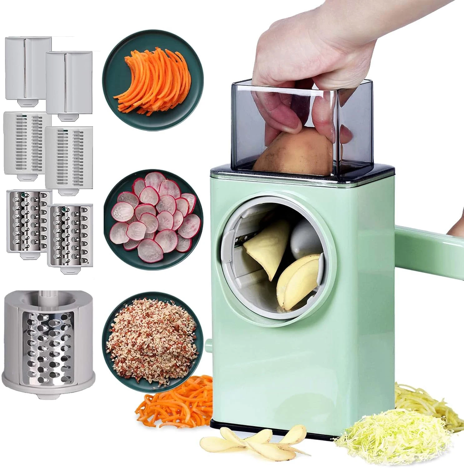 Manual Hand Crank Vegetable Slicer - Compact Kitchen Chopper for Quick and Even Cutting - Great for Salads, Slaws, and More