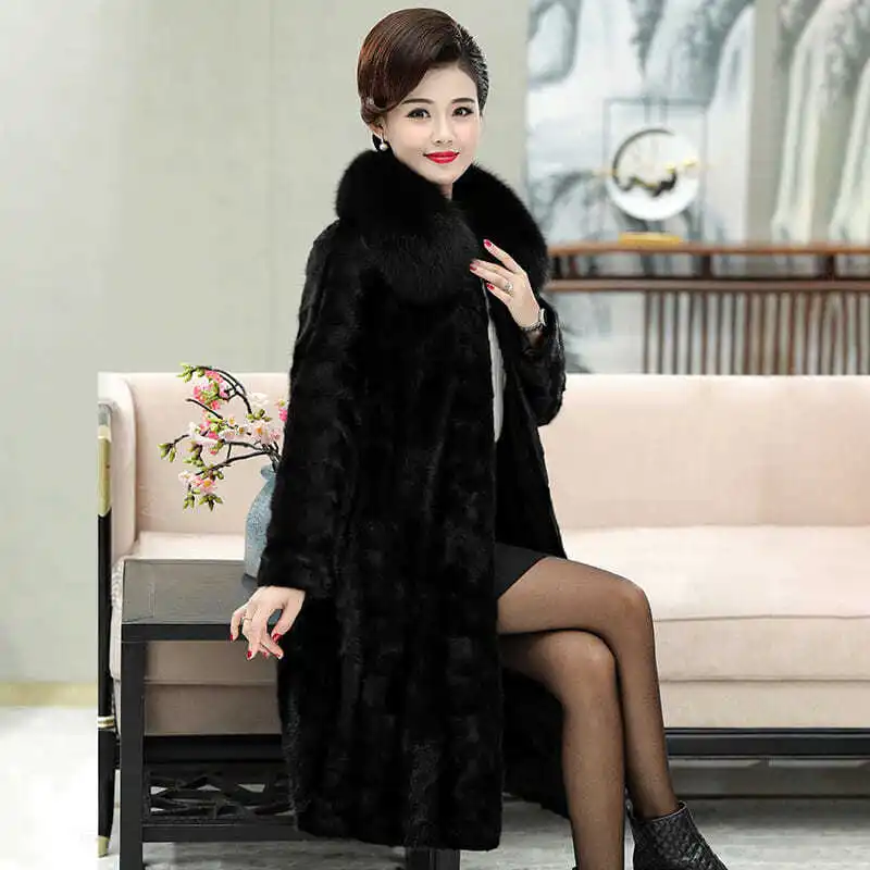 Artificial Fur Coat Women\'s Square Neck Plus Size Middle and Old Age Mom Wear Large Collar Winter Warm Mink B53