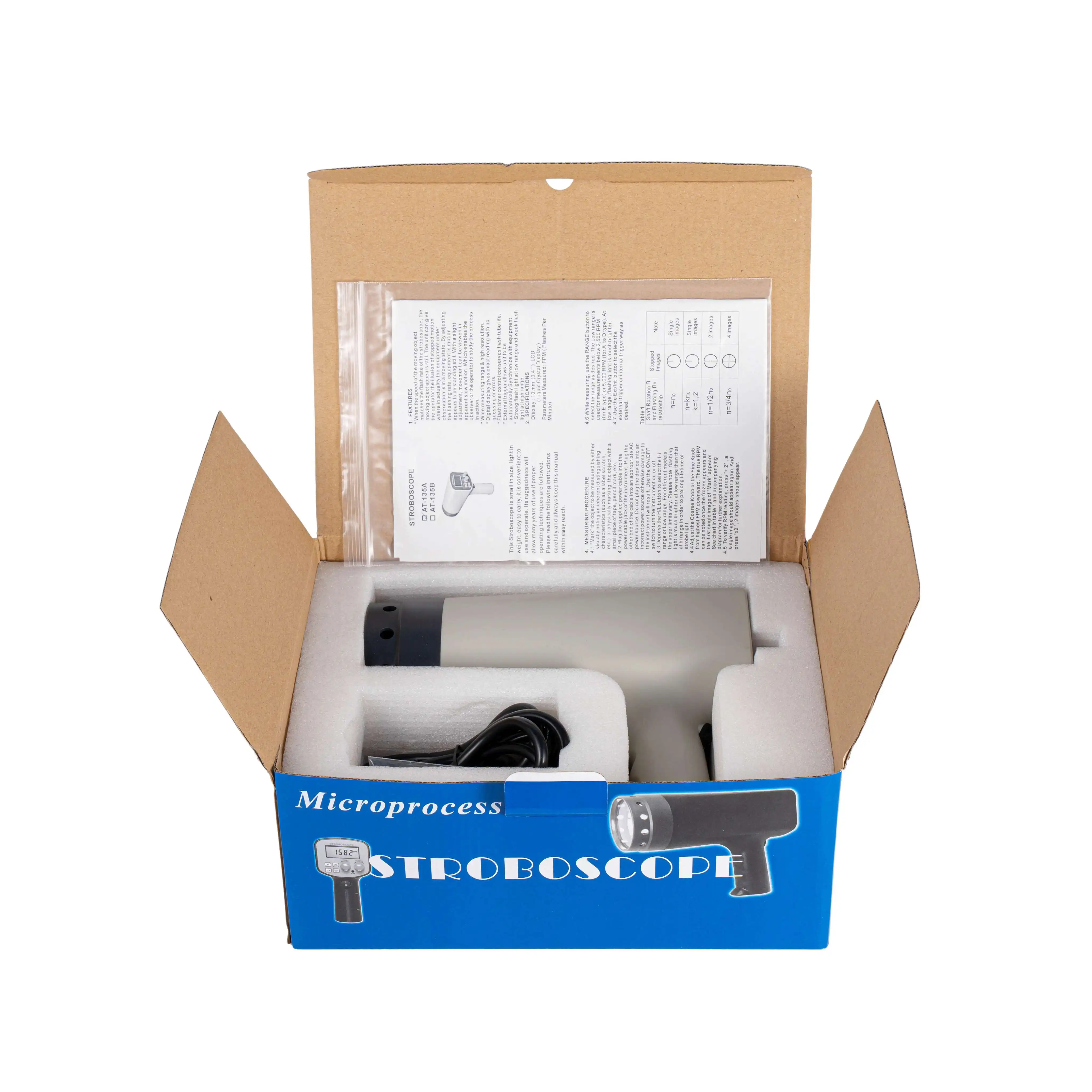Stroboscope AT-135A/B Flash Tachometer 50~40000FPM Motor Motor Fan Printing Textile Non-Contact Tachometer