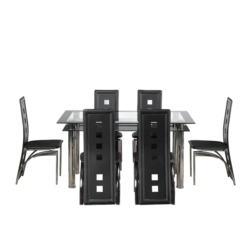 Custom Home Furniture Free Samples High Quality Tempered Glass Dining Room Set Modern Dining Table and 4 Chair Set
