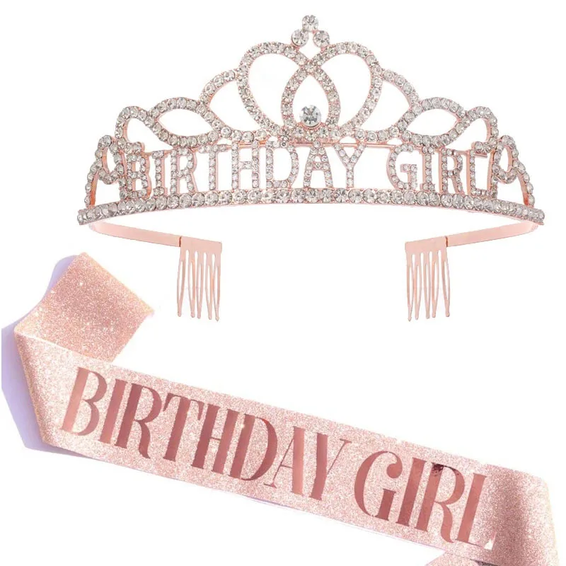 Alles Gute zum Geburtstag Krone Mädchen Tiara Geburtstag Prinzessin Geburtstag Königin Schultergurt Schärpe Set Prinzessin Mädchen Geburtstag Party Dekor – Detail 7