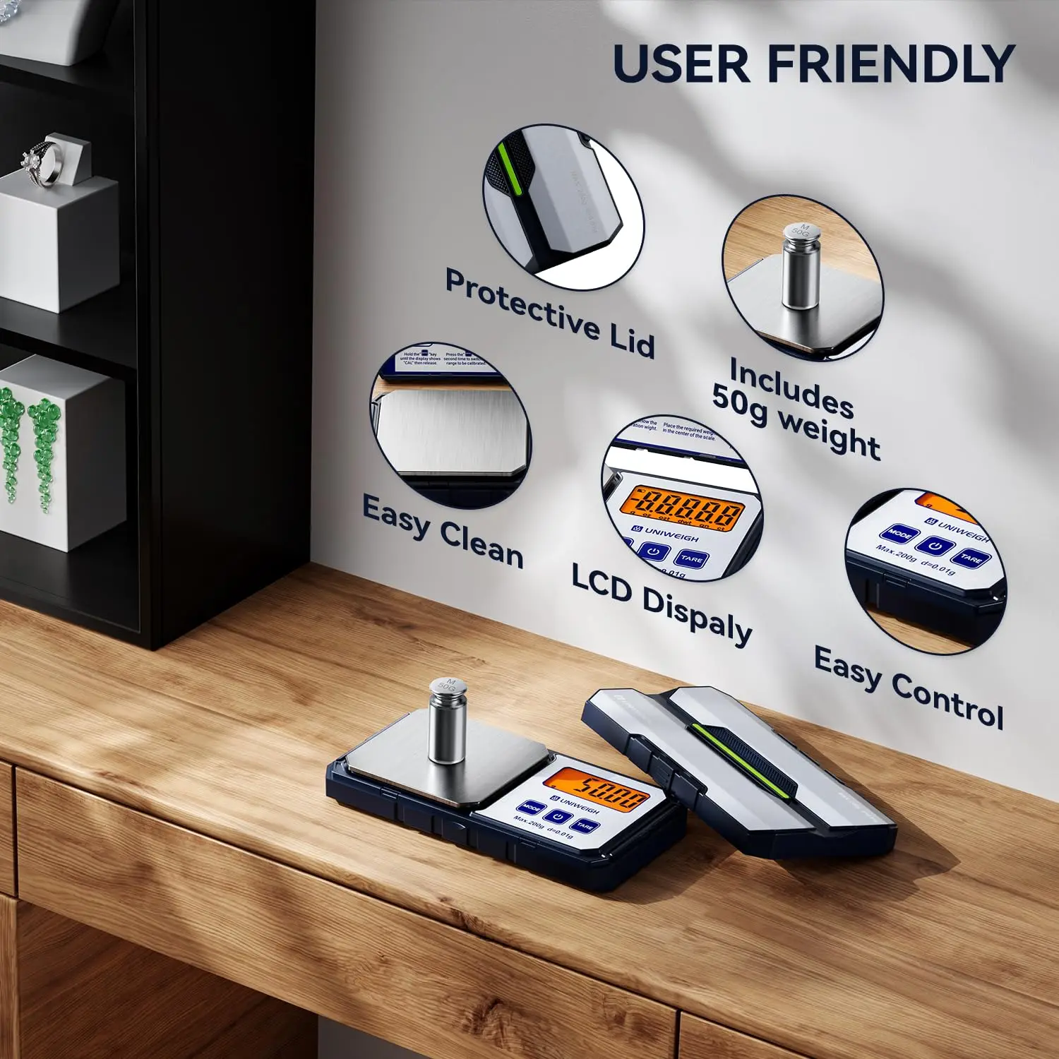 مقياس جرام الجيب الرقمي 200 جرام/0.01 جرام مع 6 وحدات، مقياس المجوهرات، مقياس العملات المعدنية مع شاشة LCD بأوزان 50 جرام، وظيفة الفارغة