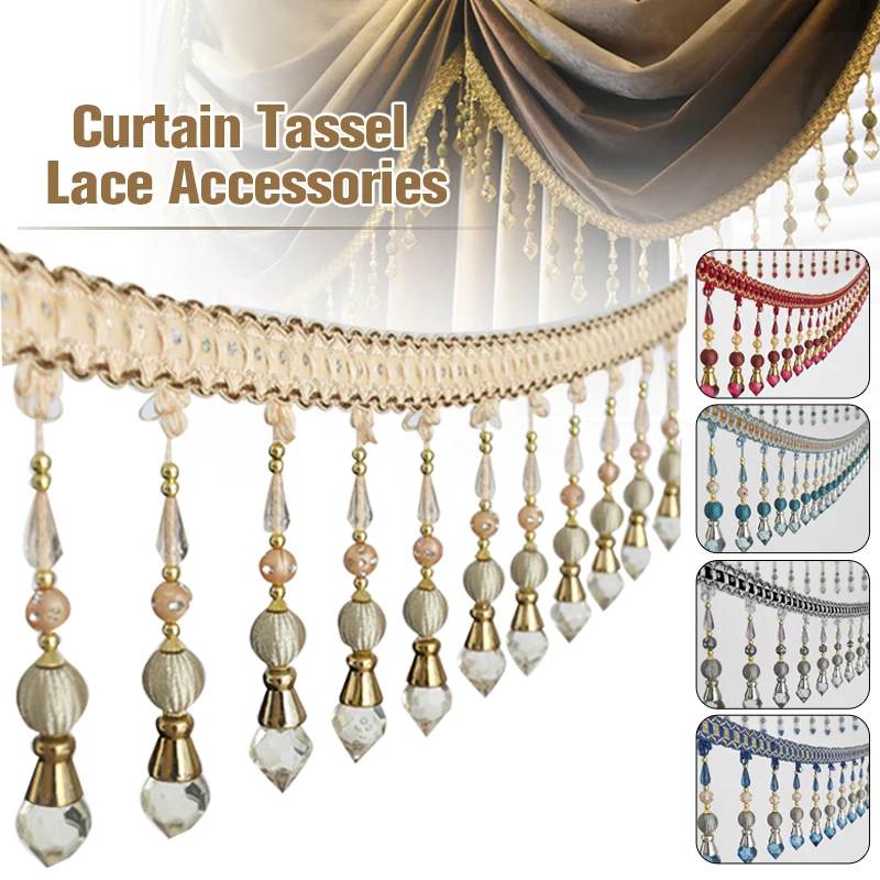 1/3/5M Curtain Trims Crystal Beaded Lace Fringe Tassel DIY Curtain Accessories Sewing Edge Ribbon Decoration Upholstery Material