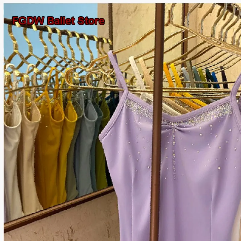 women's-adult-ballet-leotard-art-exam-spaghetti-strap-dance-dress-rhinestone-high-cut-one-piece-body-suit-basic-training-gymnast